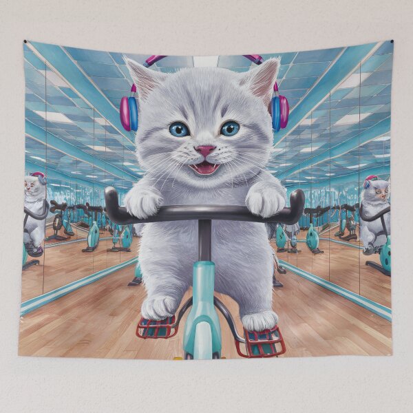 Item preview, A Cute Gray Kitten Exercise On A Bike designed and sold by pixelplaza.