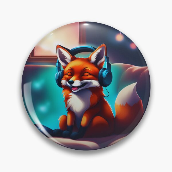 Item preview, Smiling fox with headphones on pillow designed and sold by ColorfulCreate.