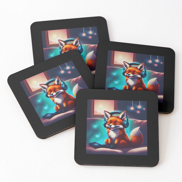 Item preview, Smiling fox with headphones on pillow designed and sold by ColorfulCreate.