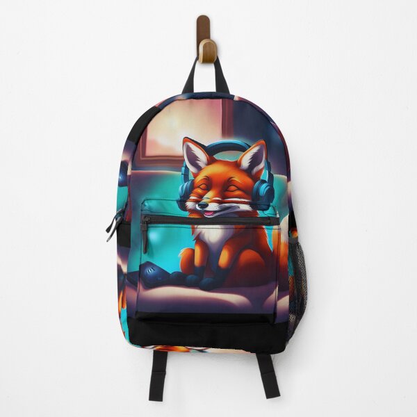 Item preview, Smiling fox with headphones on pillow designed and sold by ColorfulCreate.