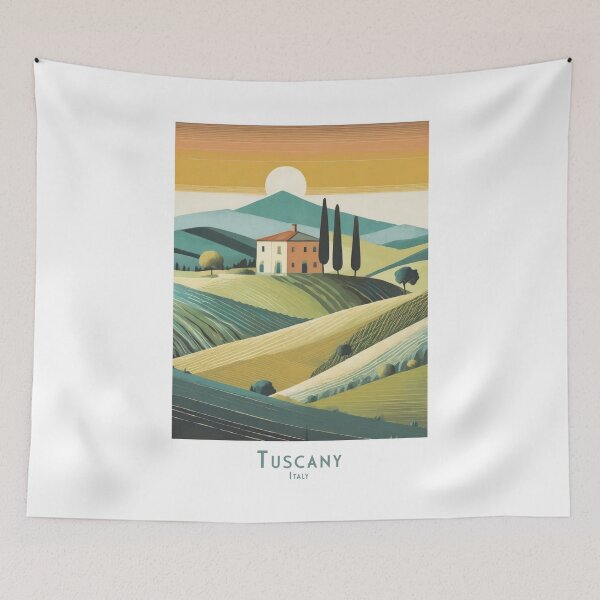 Item preview, Minimalist retro travel poster Tuscany Italy – vintage landscape art designed and sold by pod24.
