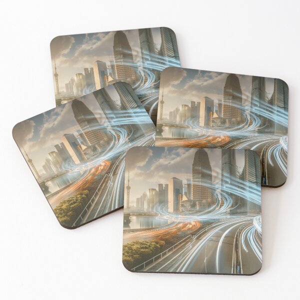 Item preview, Light trails streak through a city at dawn, under a dramatic sky designed and sold by homydesign.