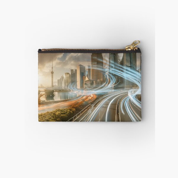 Item preview, Light trails streak through a city at dawn, under a dramatic sky designed and sold by homydesign.