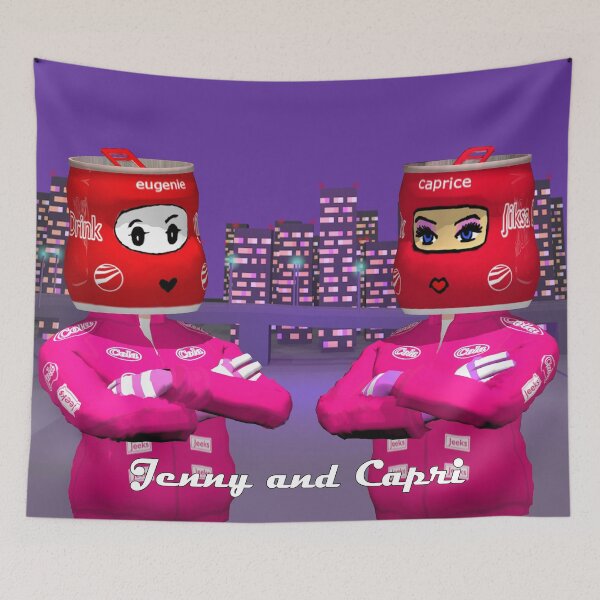 Item preview, Jenny and Capri in red suits at night. designed and sold by Jenny-and-Capri.