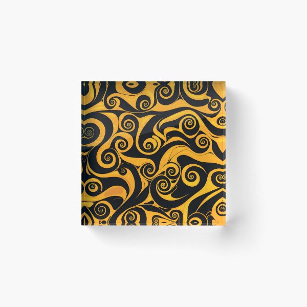 Item preview, Yellow and Black Lines Swirls Abstract Pattern  designed and sold by palaco210.