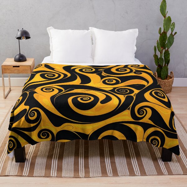 Item preview, Yellow and Black Lines Swirls Abstract Pattern  designed and sold by palaco210.