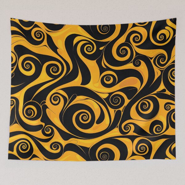 Item preview, Yellow and Black Lines Swirls Abstract Pattern  designed and sold by palaco210.