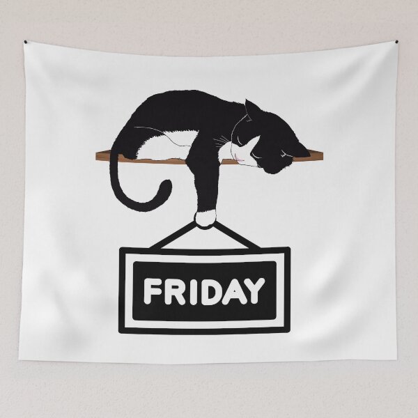 Item preview, Sleeping Cat Holding Up A Friday Sign designed and sold by signshirtz.