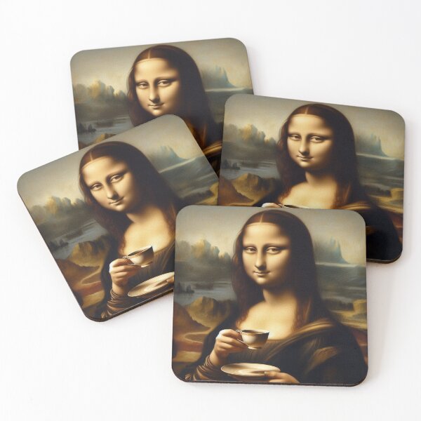 Item preview, Mona Lisa with Cup of Tea Leonardo Da Vinci painting parody designed and sold by ArtUnova.