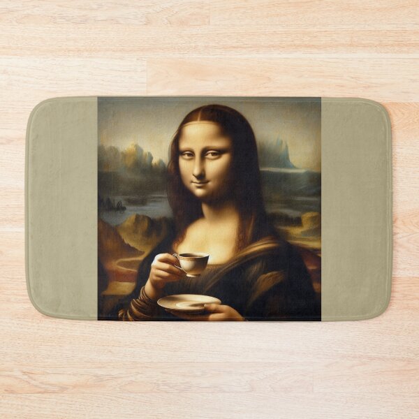 Item preview, Mona Lisa with Cup of Tea Leonardo Da Vinci painting parody designed and sold by ArtUnova.