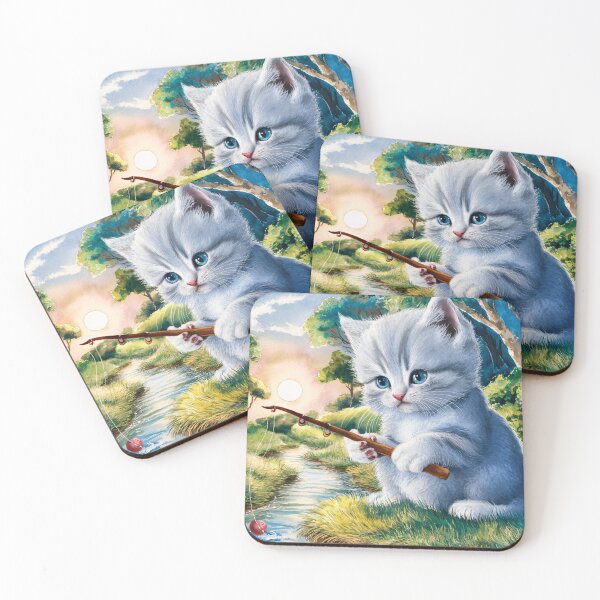 Item preview, A Cute Gray Kitten Fishing designed and sold by pixelplaza.