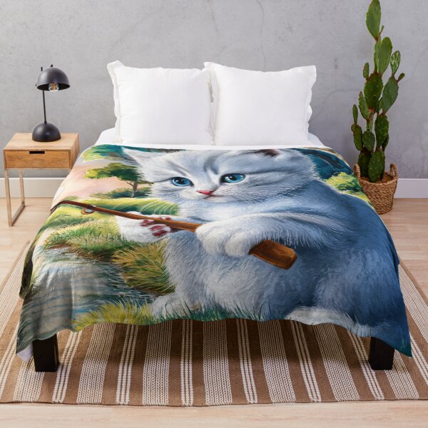 Item preview, A Cute Gray Kitten Fishing designed and sold by pixelplaza.