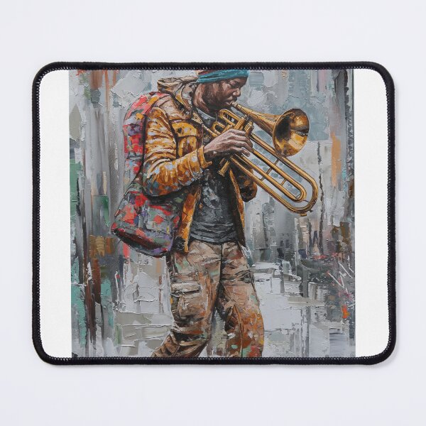 Item preview, street musician playing a brass instrument designed and sold by Love-Light-Bite.