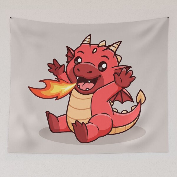 Item preview, "Cute Dragon with Fire: Cartoon Vector Icon Illustration" designed and sold by hjian8219.