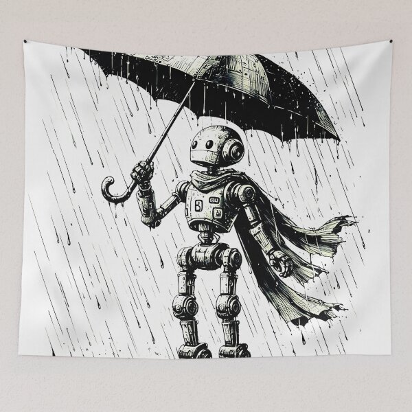Item preview, The Robot waits in the rain for his love designed and sold by PixelCraftDSG.