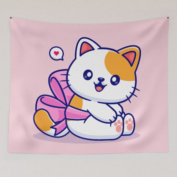 Item preview, "Cute Cat with Ribbon: Cartoon Vector Icon Illustration" designed and sold by hjian8219.