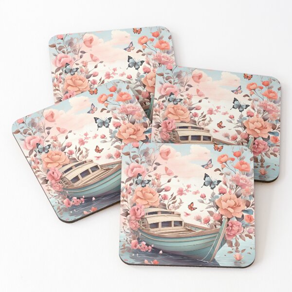 Item preview, Floral Boat With Butterflies /AI Art/ #35 designed and sold by AI-Floral-Art.