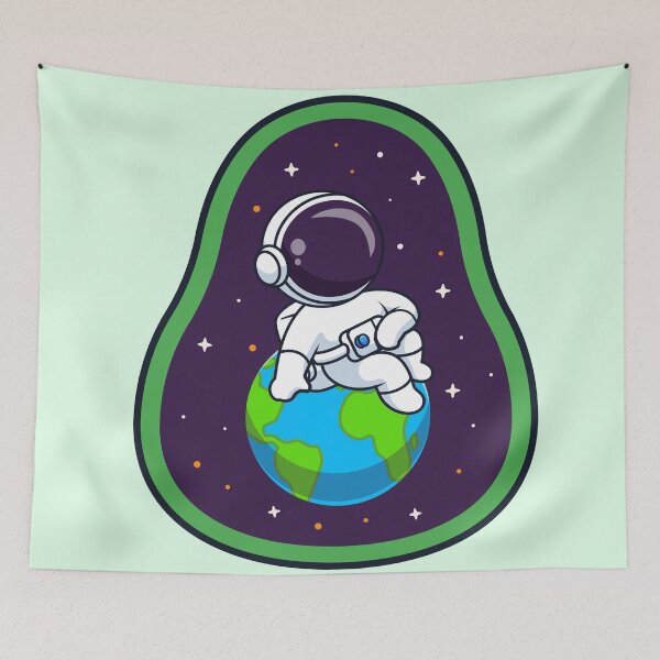 Item preview, "Cute Astronaut Sitting on Earth Avocado: Cartoon Vector Icon Illustration" designed and sold by hjian8219.