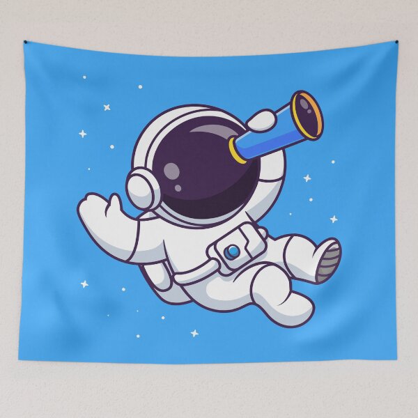 Item preview, "Cute Astronaut Looking Through Telescope: Cartoon Vector Icon Illustration" designed and sold by hjian8219.