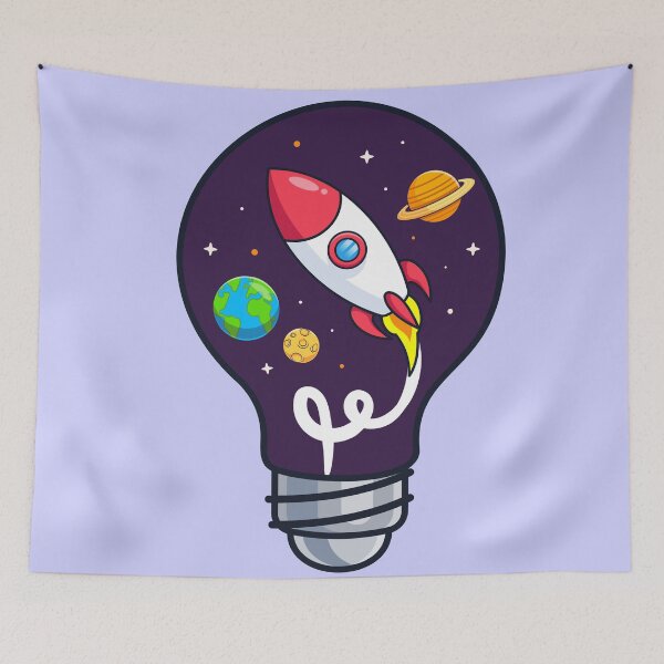 Item preview, Light Bulb Space with Rocket: Cartoon Vector Icon Illustration" designed and sold by hjian8219.