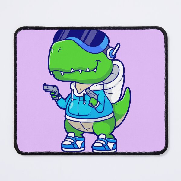 Item preview, "Cute Dinosaur Gaming with Gun: Cartoon Vector Icon Illustration" designed and sold by hjian8219.