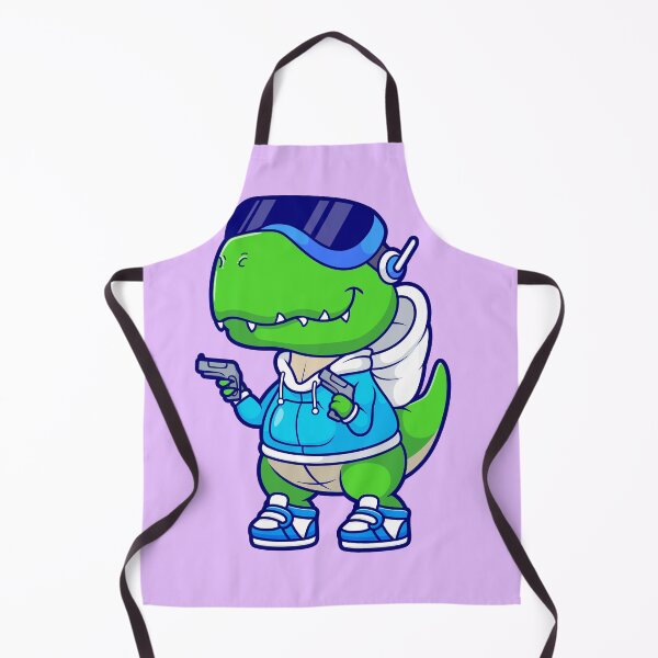 Item preview, "Cute Dinosaur Gaming with Gun: Cartoon Vector Icon Illustration" designed and sold by hjian8219.