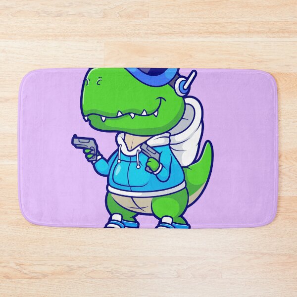 Item preview, "Cute Dinosaur Gaming with Gun: Cartoon Vector Icon Illustration" designed and sold by hjian8219.