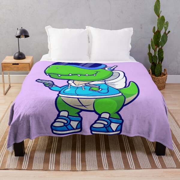 Item preview, "Cute Dinosaur Gaming with Gun: Cartoon Vector Icon Illustration" designed and sold by hjian8219.