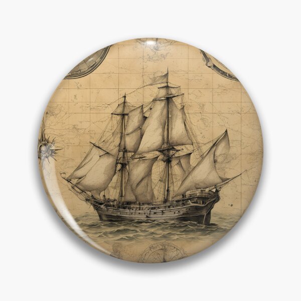 Item preview, Vintage Nautical Ship and Compass Rose designed and sold by CreationsGP.