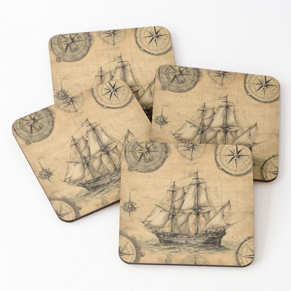 Item preview, Vintage Nautical Ship and Compass Rose designed and sold by CreationsGP.