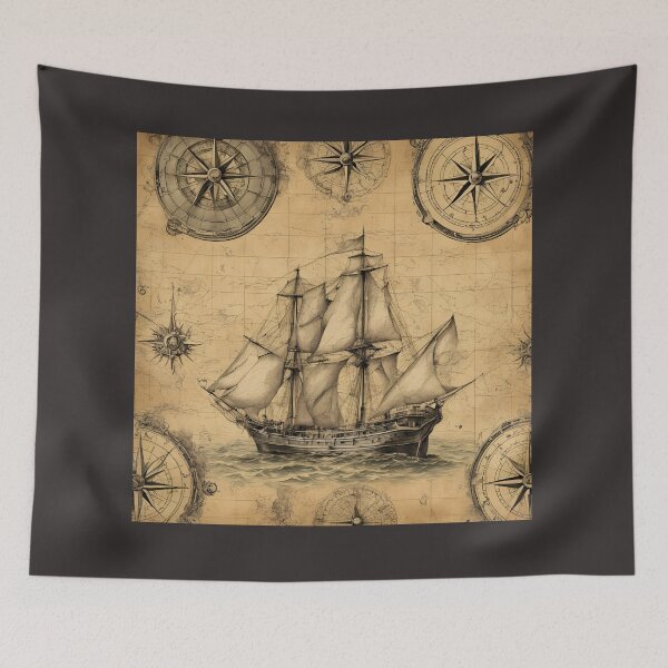 Item preview, Vintage Nautical Ship and Compass Rose designed and sold by CreationsGP.