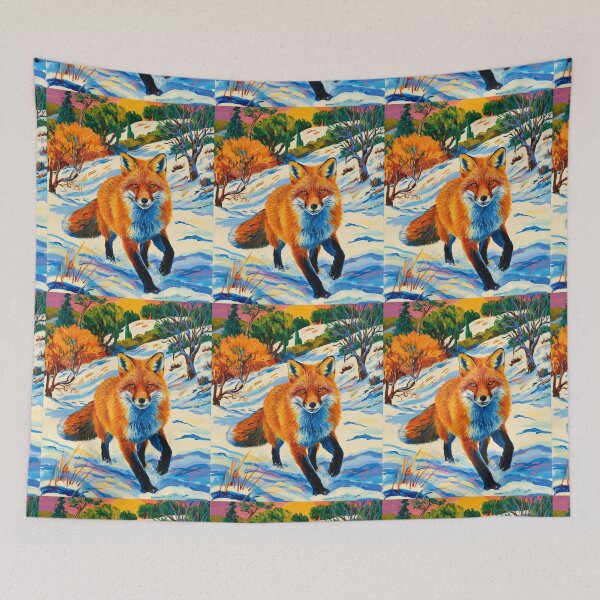 Item preview, Fox Portrait. Winter season, snowy fox, vintage fox, fox painting, Paul Cezanne style designed and sold by FoxVibes.