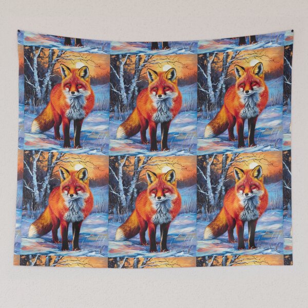 Artikelvorschau, Fuchs-Porträt. Wintersaison, verschneiter Fuchs, Vintage-Fuchs, Fuchs-Malerei, Paul Cezanne-Stil entworfen und verkauft von FoxVibes.