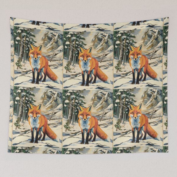 Item preview, Fox Portrait. Winter season, snowy fox, vintage fox, fox painting, Paul Cezanne style designed and sold by FoxVibes.