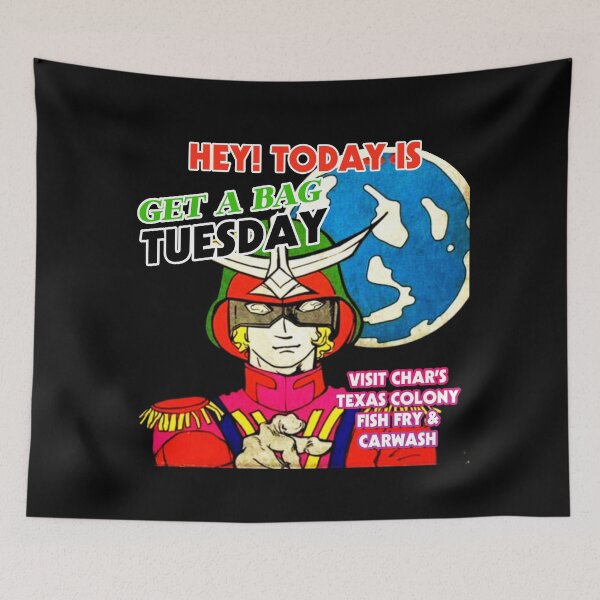Item preview, Char Aznable Fish Fry Get A Bag Tuesday Ratchet Gundam Print designed and sold by MadAnglerPress.