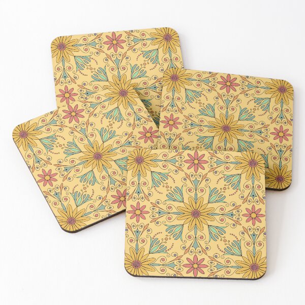 Item preview, Floral tile pattern in peach, coral, and sage designed and sold by MarySchwindt.