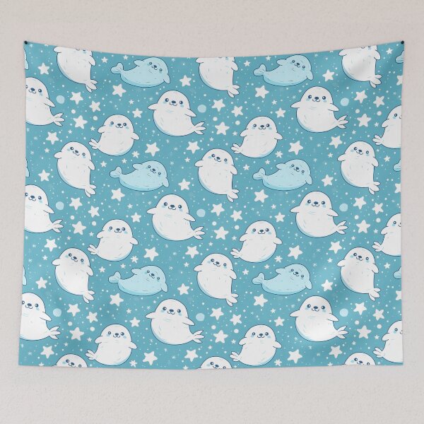 Item preview, Kawaii Seal Blue Stars Pattern designed and sold by palaco210.