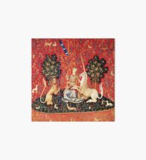 LADY AND UNICORN, SIGHT Red Green Fantasy Blumen, Tiere Galeriedruck
