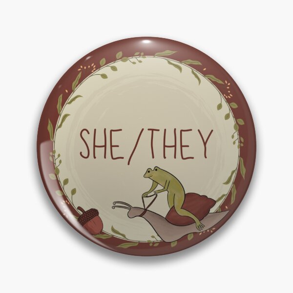Item preview, Froggy Snail She/They Pronoun Sticker Pin Button designed and sold by Just-Be-Designs.
