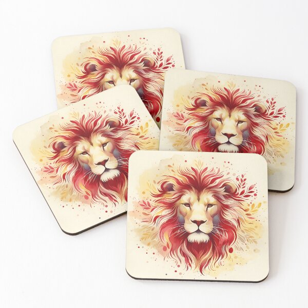 Item preview, a lion as a watercolor in red and yellow designed and sold by bernhagen.