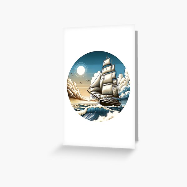 Ein Segelschiff in stürmischer See. Grußkarte