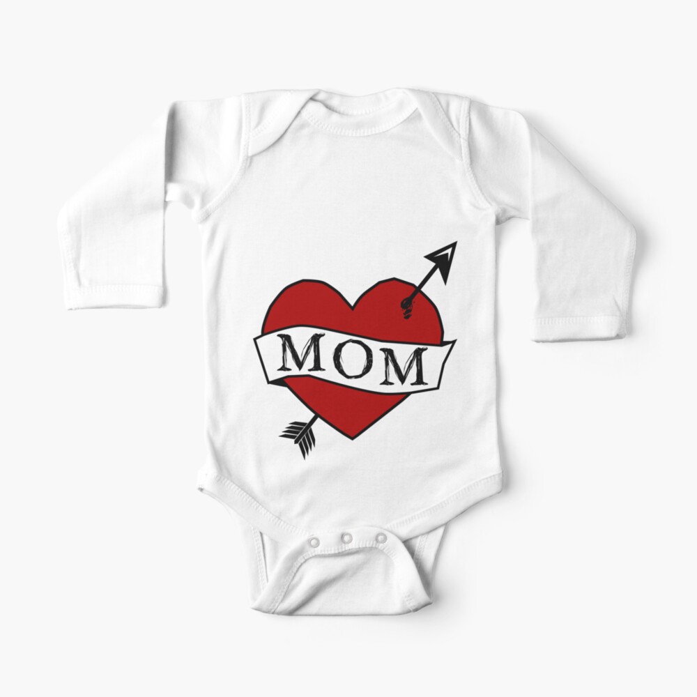 Love Mom Retro Mom Tattoo Design Baby One Piece By Vonkowen Redbubble