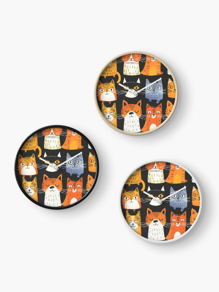 Thumbnail 3 of 4, Clock, Happy cats faces pattern designed and sold by SmileshareShop.