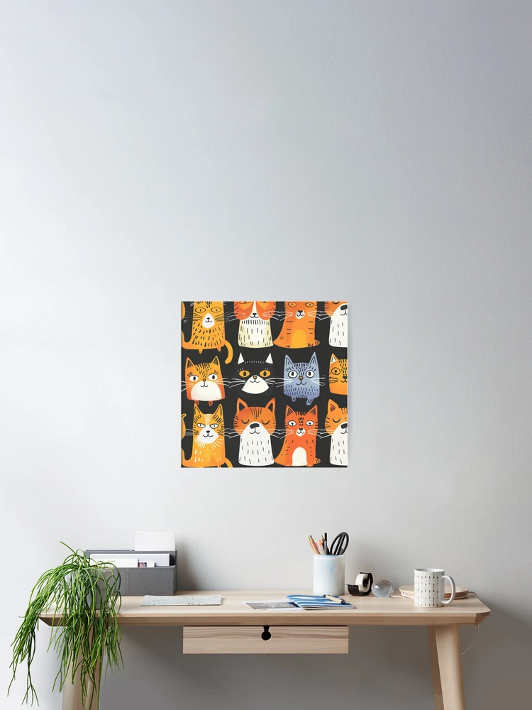 Thumbnail 2 of 3, Poster, Happy cats faces pattern designed and sold by SmileshareShop.