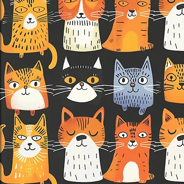 Artwork thumbnail, Happy cats faces pattern by SmileshareShop