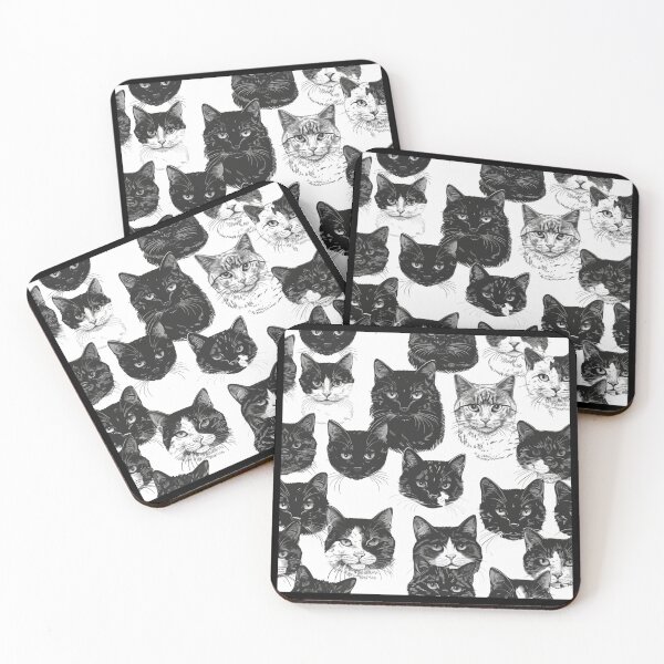 Item preview, Adorable black and white cats faces pattern for cats lover designed and sold by SmileshareShop.