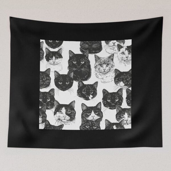 Item preview, Adorable black and white cats faces pattern for cats lover designed and sold by SmileshareShop.