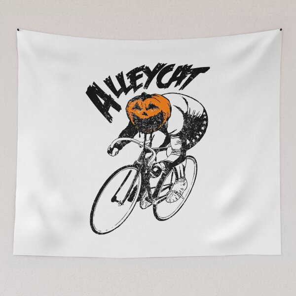 Item preview, Alley Cat Halloween Cyclist - Fixed Gear Bike with Pumpkin Head designed and sold by collectees1.