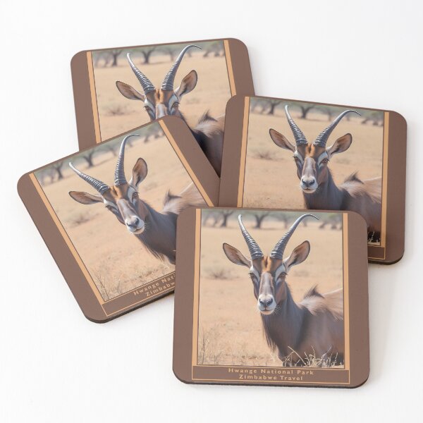 Item preview, Hwange National Park Zimbabwe1950 style poster - Sable Antelope designed and sold by Museum Of Non-Existing Art.