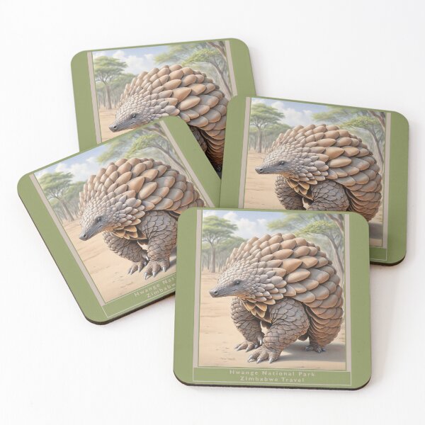 Item preview, Hwange National Park Zimbabwe1950 style poster - Pangolin designed and sold by Museum Of Non-Existing Art.